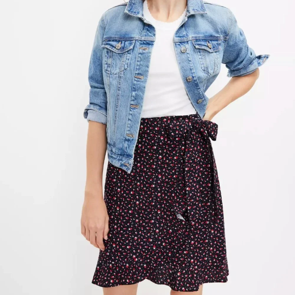 LOFT Ladybug Print Ruffled Wrap Skirt - Picture 1 of 3